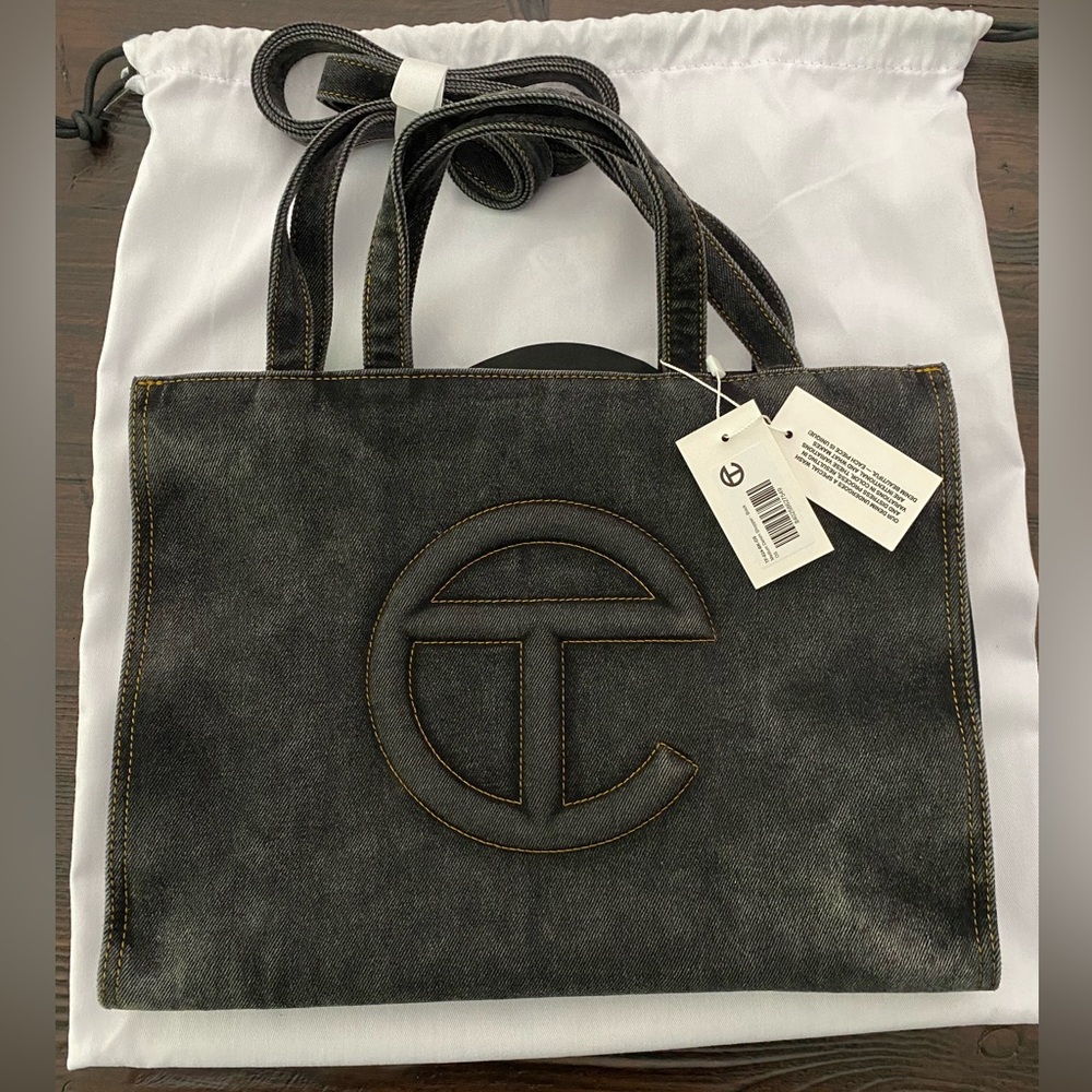 Telfar Black Denim Medium Shopper Tote/Crossbody Bag